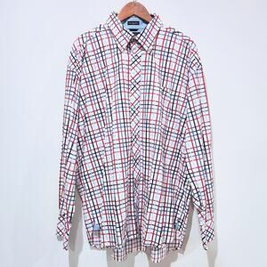 Tommy Hilfiger Mens White 80s 2 Ply Checkered Button Up Shirt Size XXL Preppy